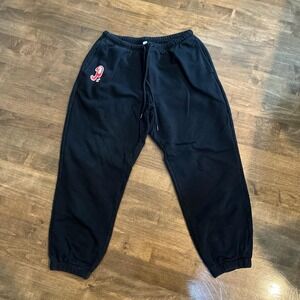 Black sweats elastic waist drawstring pockets cotton comfort women's lg  decal